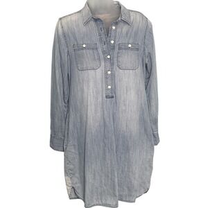 Small Blue Chambray Denim dress Long Sleeve Pocket chic Peyton Parker effortless